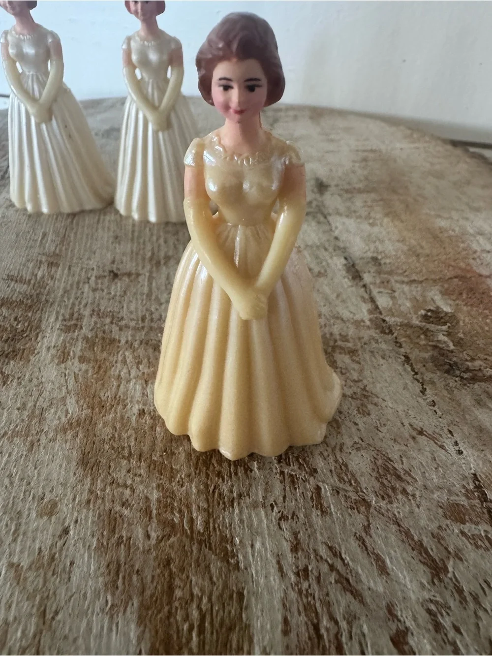 Vintage Plastic Lady Figurine Trio in Ivory with Pink Hair